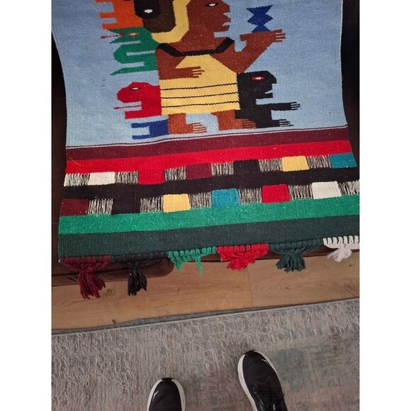 Vintage Handwoven Southwestern Wall Tapestry With Tribal Pattern - Picture 2 of 6